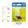 Галогенная лампа MTF Light Long Life +30% H16 19W (в блистере) 12V 2900K  - страна-производитель - Корея, увеличенная длина луча,  яркость - 1550 Lm, цветовая температура - 2900K, долгий срок службы, соответствие международным и европейским стандартам